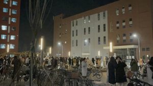 STUDENTS GATHER AFTER EVACUATING FROM THEIR DORMITORIES AT LANZHOU UNIVERSITY YUZHONG IN NORTHWESTERN CHINA'S GANSU PROVINCE, DECEMBER 19, 2023 © WANG XI VIA AP