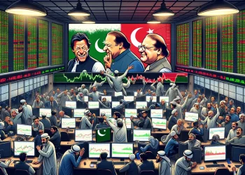 Here is the image depicting the Pakistan stock market as it is impacted by the 2024 Pakistan elections, featuring a representation of the competition between Imran Khan and the Nawaz Sharif family. The scene captures the atmosphere in a stock exchange room with reactions to the election's impact on the market.