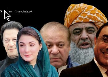 A comprehensive image displaying the key players involved in Pakistan General Elections 2024. Imran Khan, Maryam Nawaz, Shehbaz Sharif, Nawaz Sharif, Bilawal Bhutto Zardari, Asif Ali Zardari and Maulana Fazl-ur-Rehman.